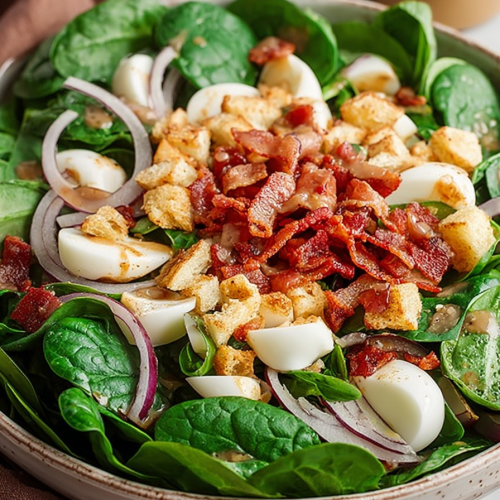 Delish Spinach Salad with Warm Bacon Dressing
