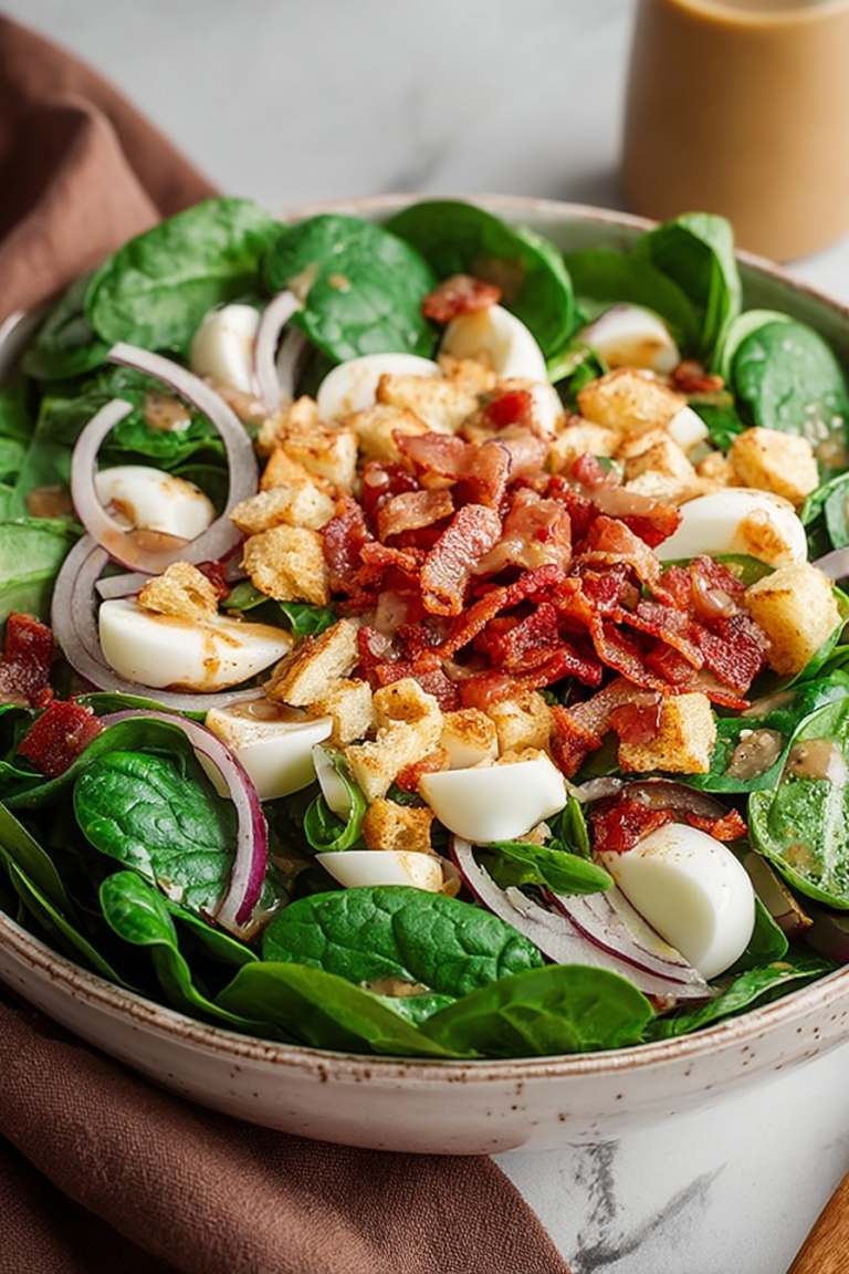 Delish Spinach Salad with Warm Bacon Dressing