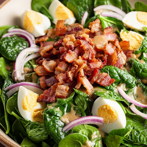 Delish Spinach Salad with Warm Bacon Dressing