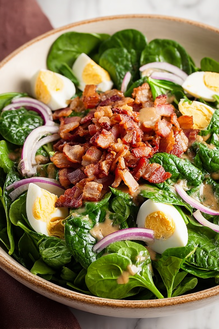 Delish Spinach Salad with Warm Bacon Dressing