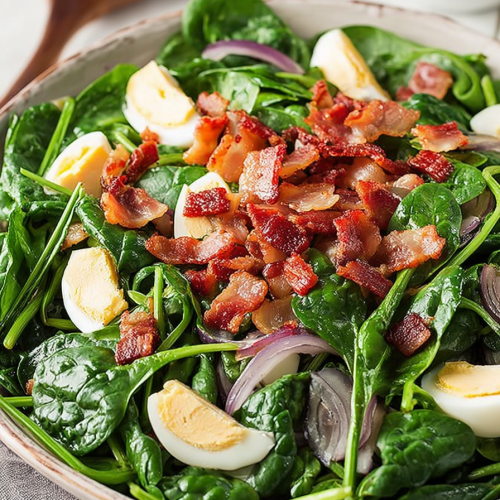 Delish Spinach Salad with Warm Bacon Dressing