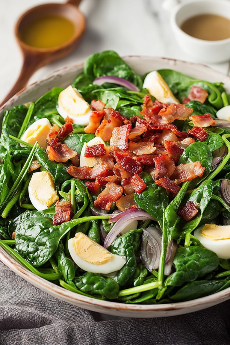 Delish Spinach Salad with Warm Bacon Dressing