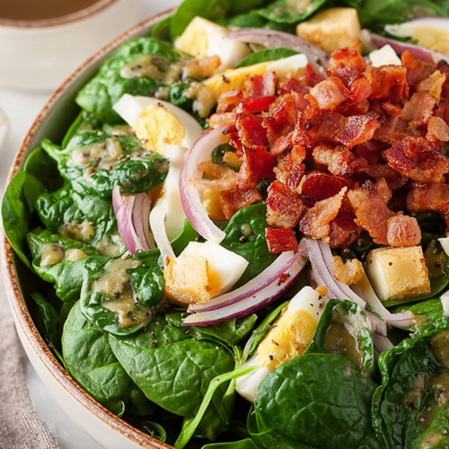 Delish Spinach Salad with Warm Bacon Dressing