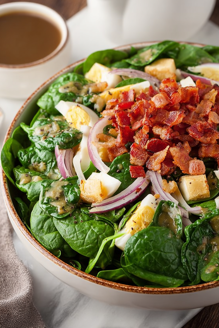 Delish Spinach Salad with Warm Bacon Dressing
