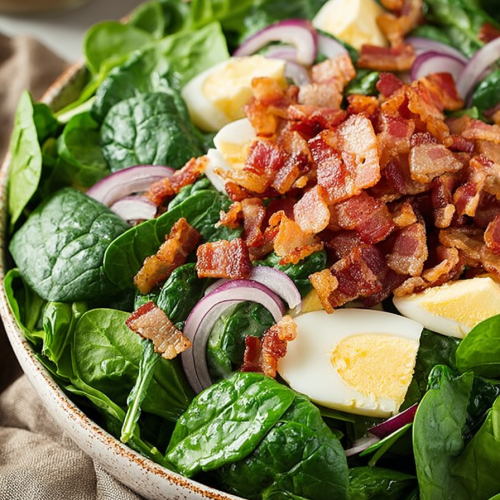 Delish Spinach Salad with Warm Bacon Dressing