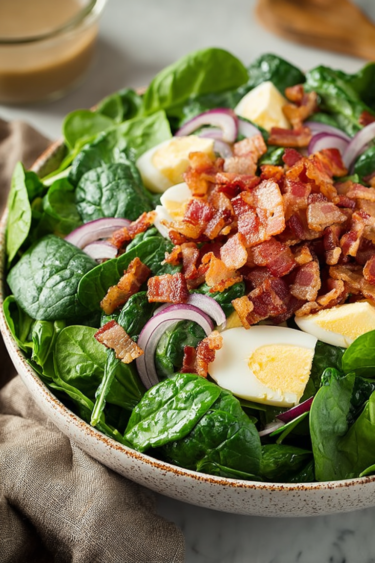 Delish Spinach Salad with Warm Bacon Dressing
