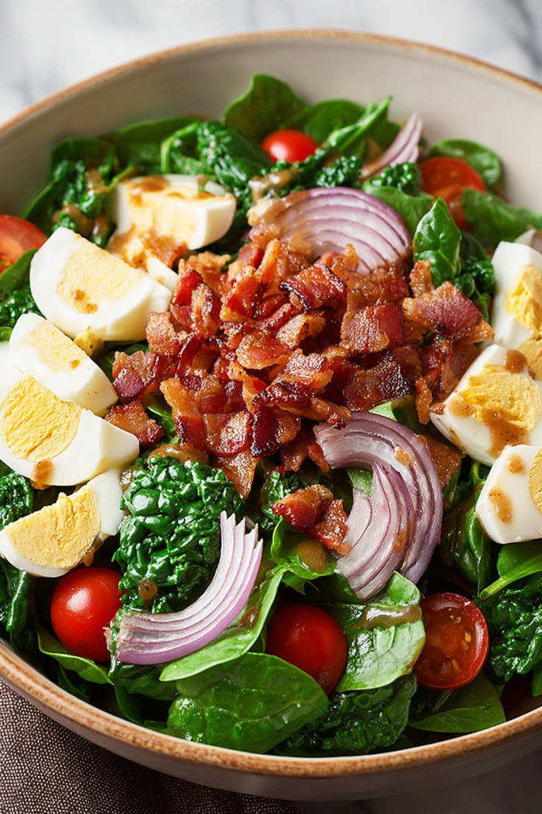 Delish Spinach Salad with Warm Bacon Dressing