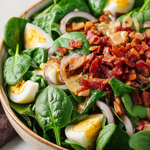 Delish Spinach Salad with Warm Bacon Dressing