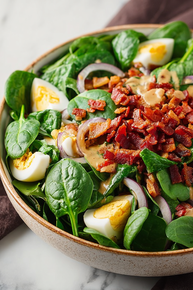 Delish Spinach Salad with Warm Bacon Dressing