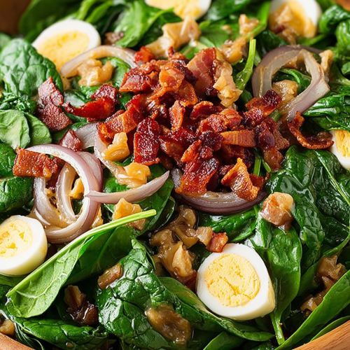 Delish Spinach Salad with Warm Bacon Dressing