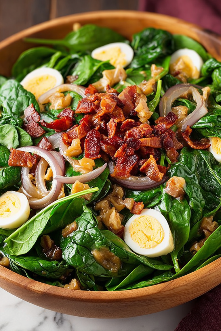 Delish Spinach Salad with Warm Bacon Dressing