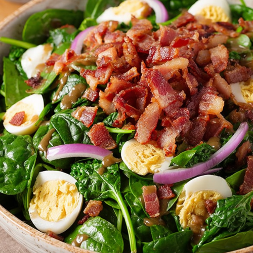 Delish Spinach Salad with Warm Bacon Dressing