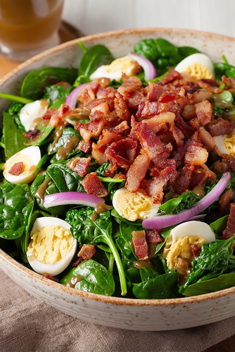 Delish Spinach Salad with Warm Bacon Dressing