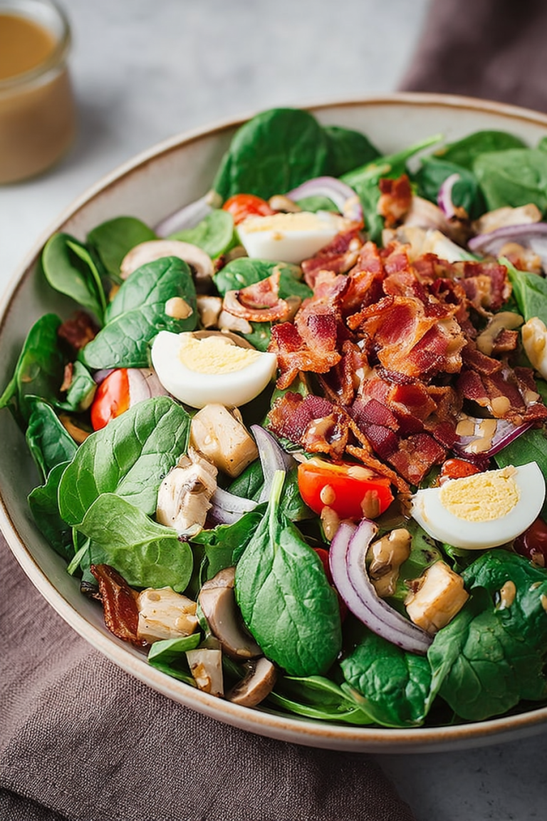 Delish Spinach Salad with Warm Bacon Dressing