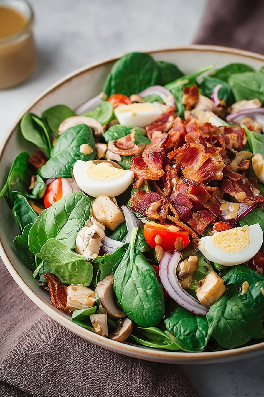 Delish Spinach Salad with Warm Bacon Dressing
