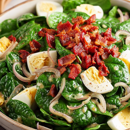 Delish Spinach Salad with Warm Bacon Dressing