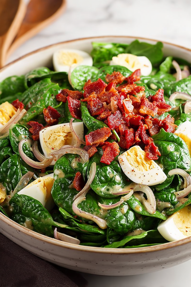 Delish Spinach Salad with Warm Bacon Dressing