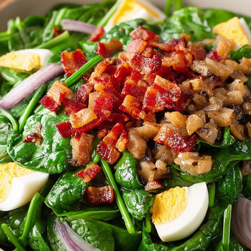 Delish Spinach Salad with Warm Bacon Dressing