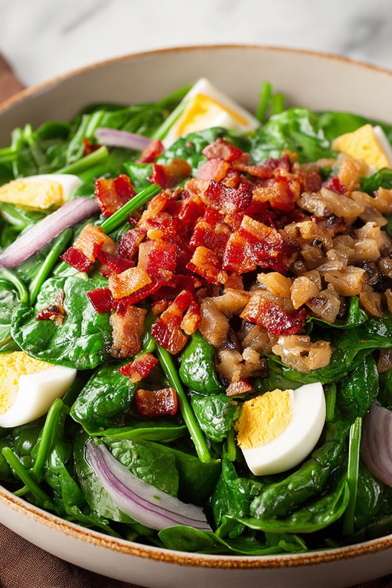 Delish Spinach Salad with Warm Bacon Dressing