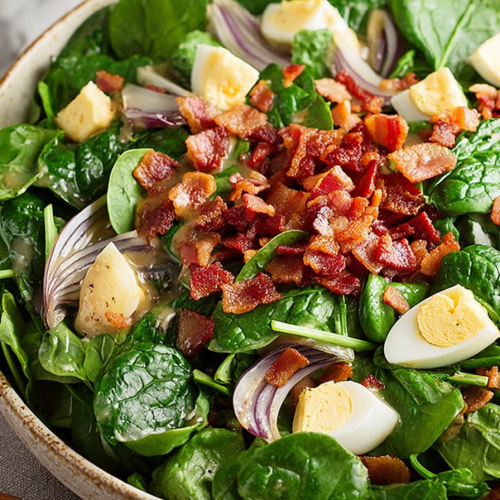 Delish Spinach Salad with Warm Bacon Dressing