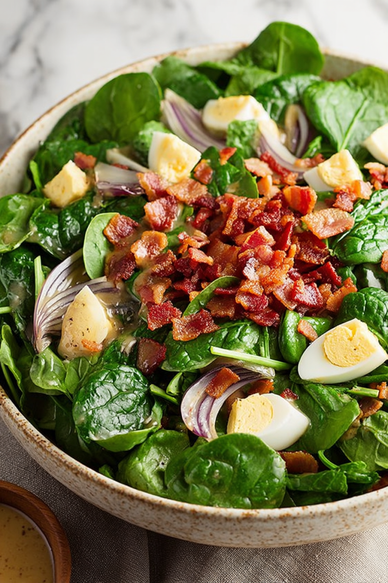 Delish Spinach Salad with Warm Bacon Dressing
