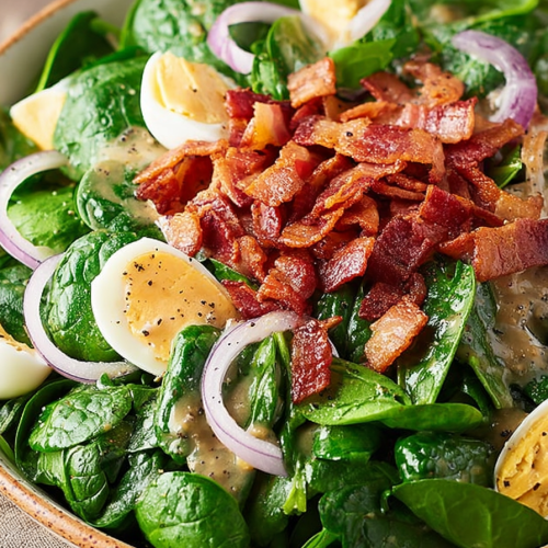Delish Spinach Salad with Warm Bacon Dressing