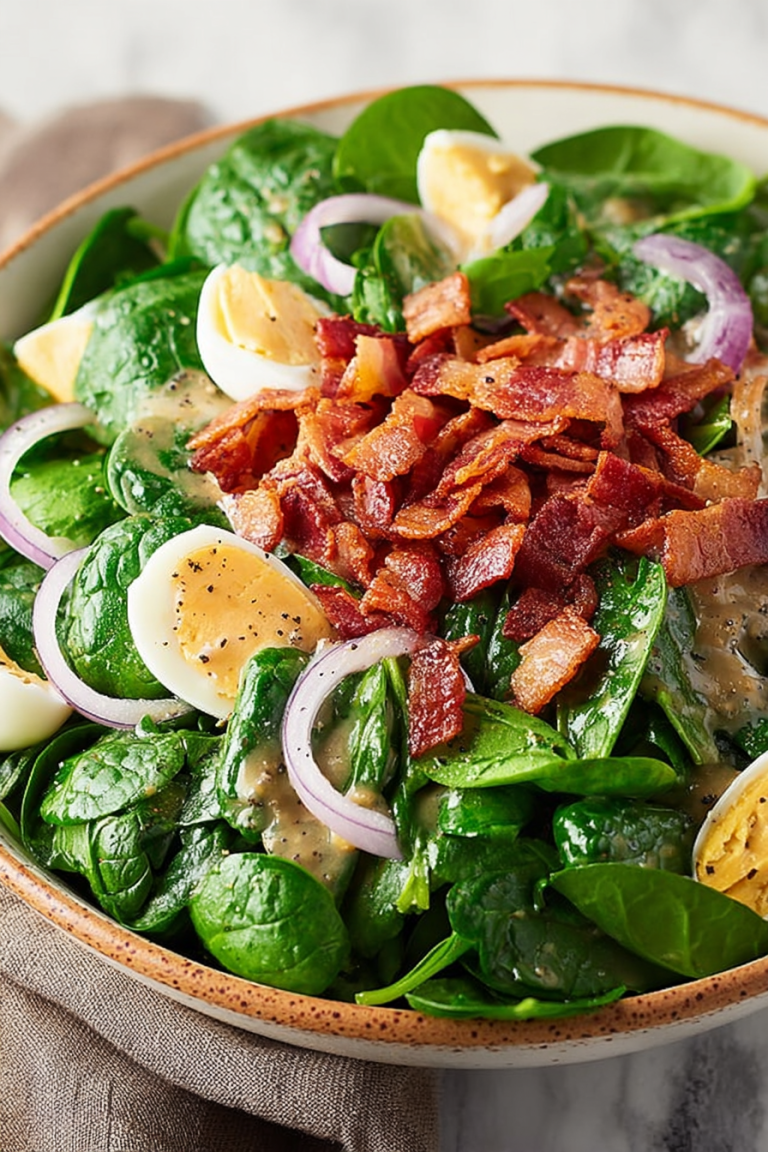 Delish Spinach Salad with Warm Bacon Dressing