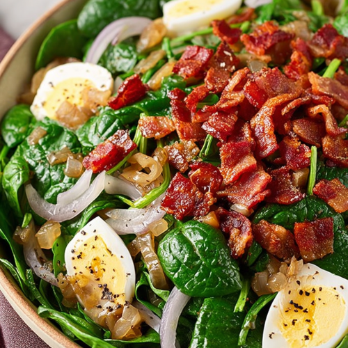 Delish Spinach Salad with Warm Bacon Dressing
