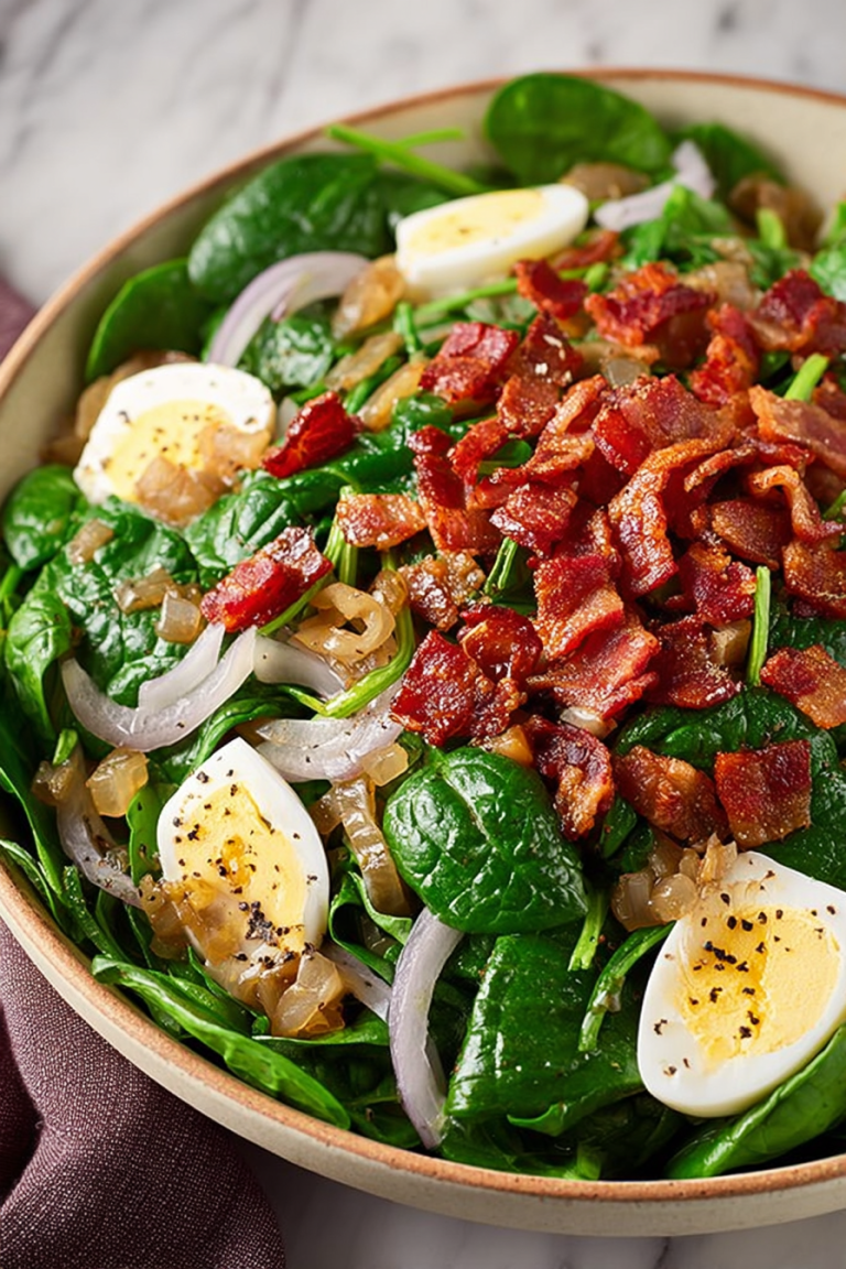 Delish Spinach Salad with Warm Bacon Dressing