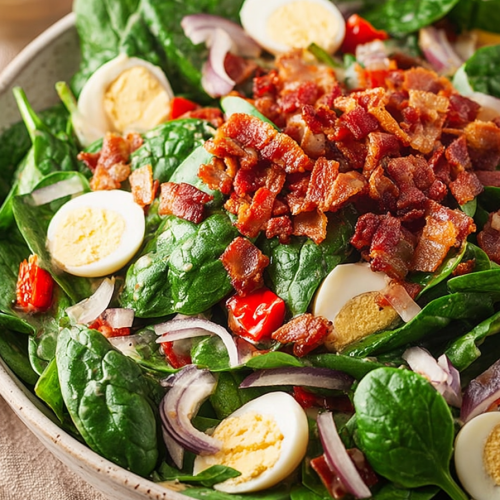 Delish Spinach Salad with Warm Bacon Dressing