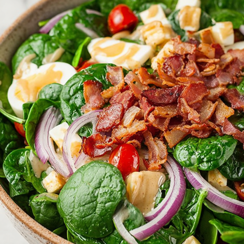 Delish Spinach Salad with Warm Bacon Dressing