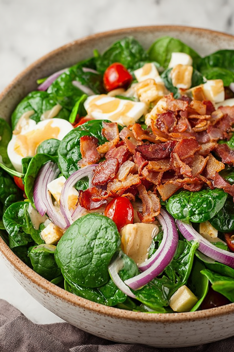 Delish Spinach Salad with Warm Bacon Dressing