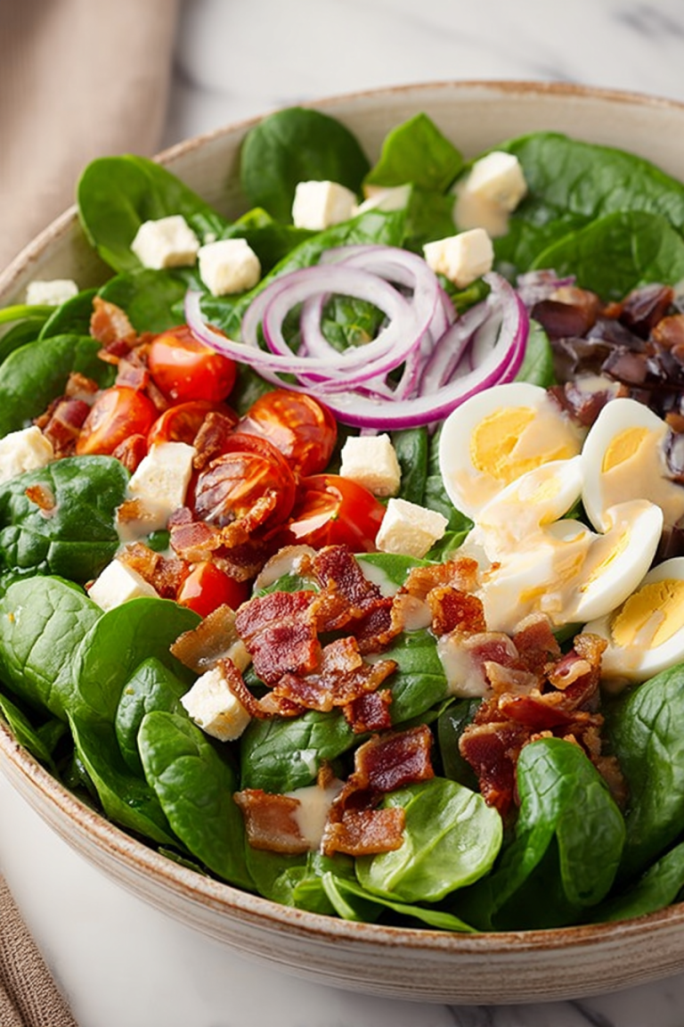 Delish Spinach Salad with Warm Bacon Dressing