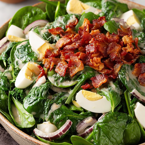 Delish Spinach Salad with Warm Bacon Dressing