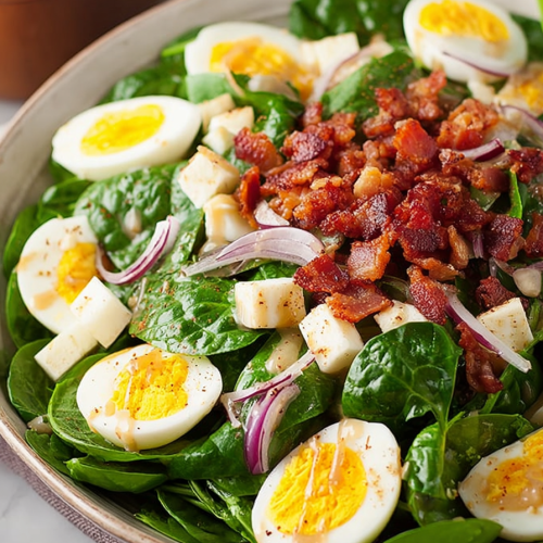 Delish Spinach Salad with Warm Bacon Dressing
