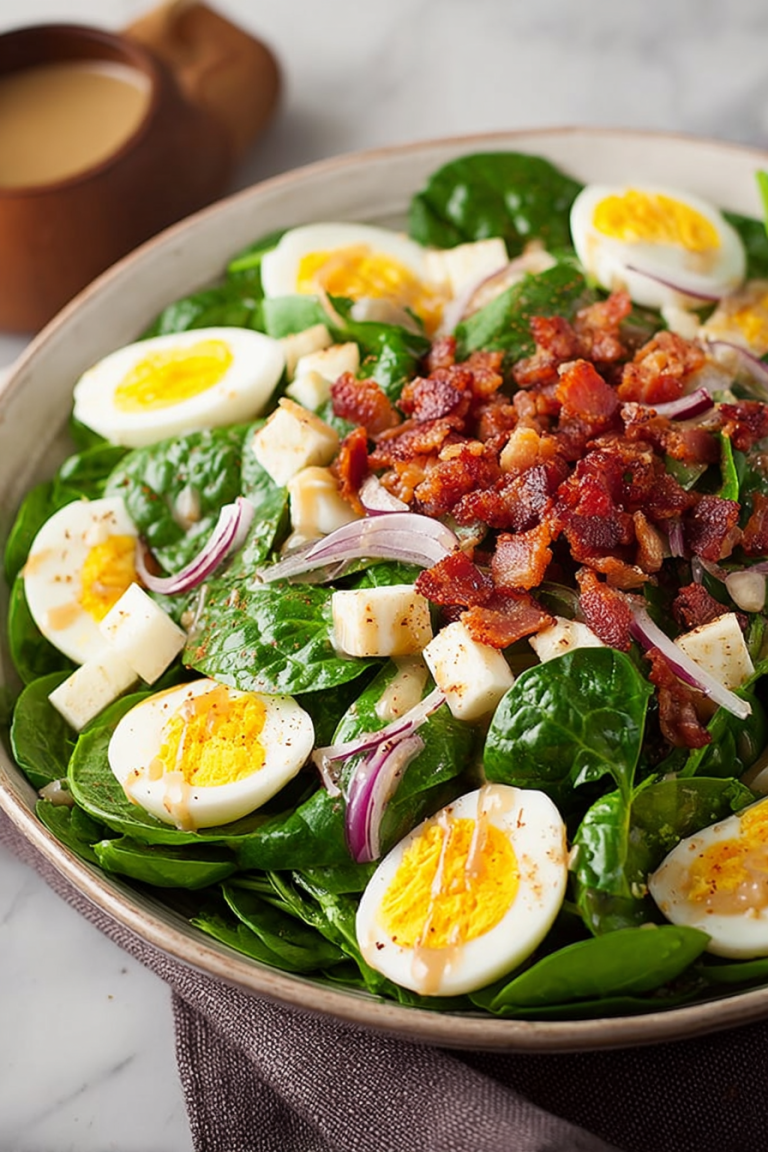 Delish Spinach Salad with Warm Bacon Dressing
