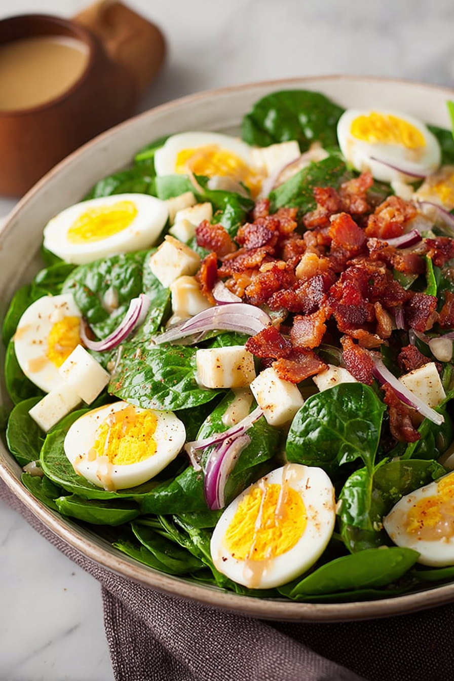 Delish Spinach Salad with Warm Bacon Dressing