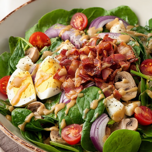 Delish Spinach Salad with Warm Bacon Dressing