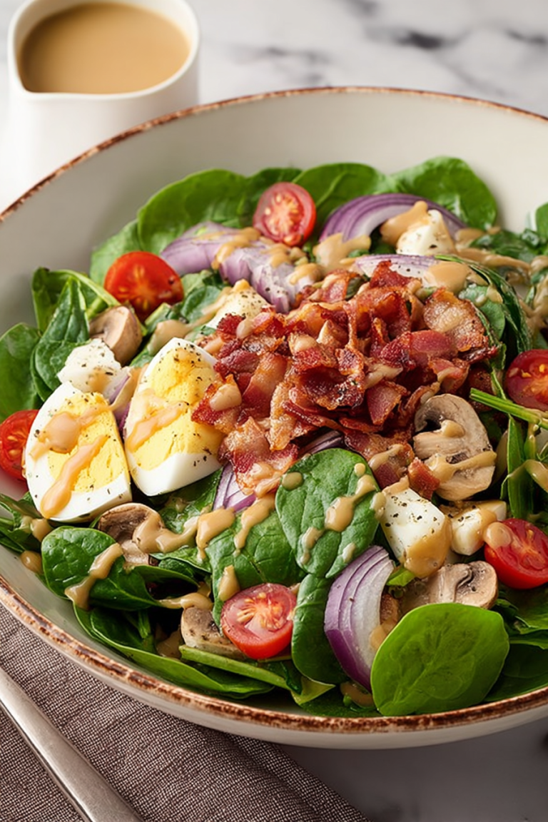 Delish Spinach Salad with Warm Bacon Dressing