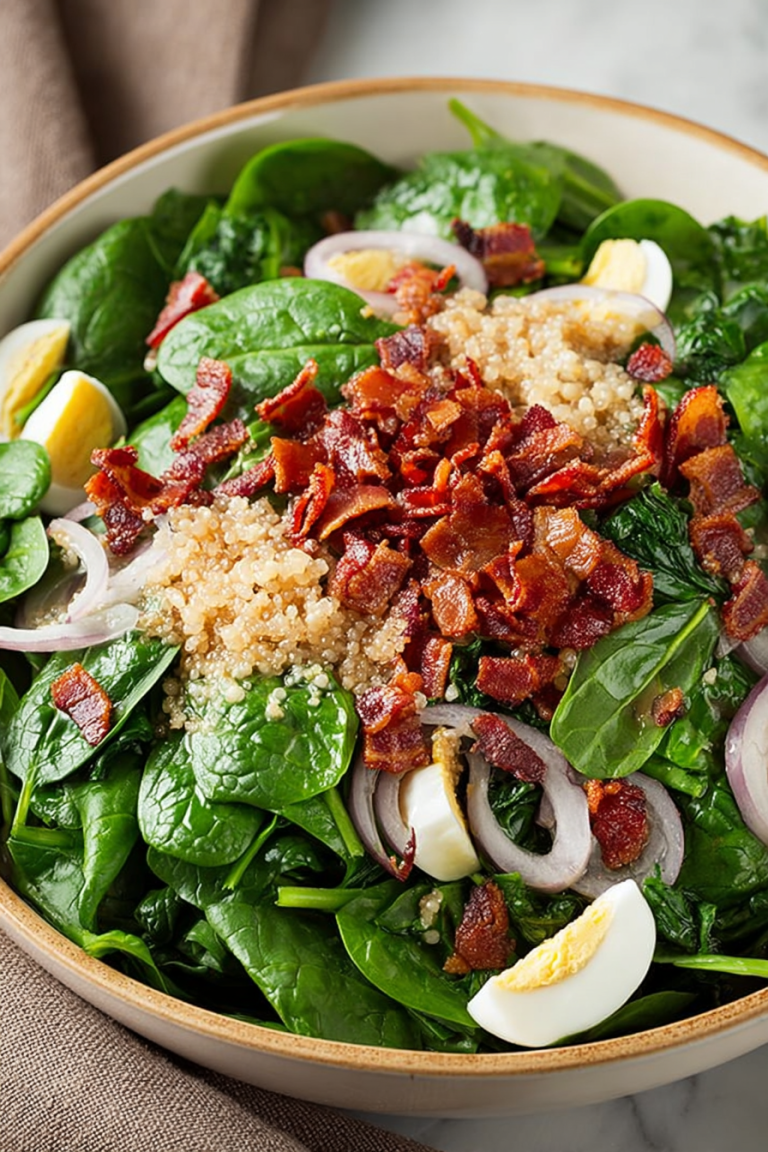 Delish Spinach Salad with Warm Bacon Dressing