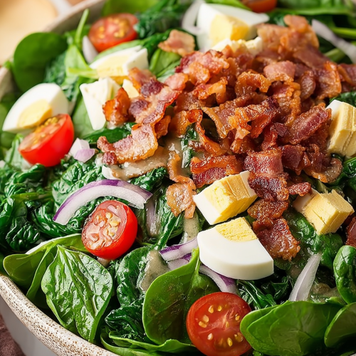 Delish Spinach Salad with Warm Bacon Dressing