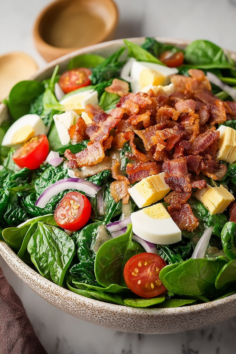 Delish Spinach Salad with Warm Bacon Dressing