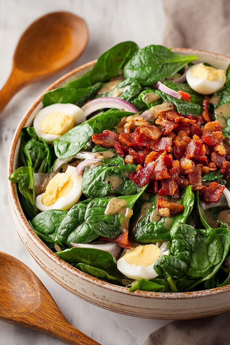 Delish Spinach Salad with Warm Bacon Dressing