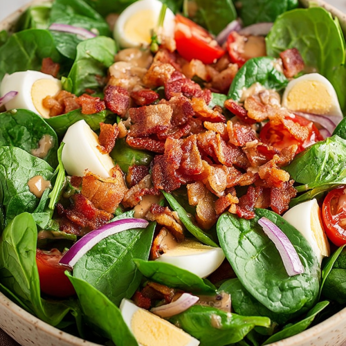 Delish Spinach Salad with Warm Bacon Dressing