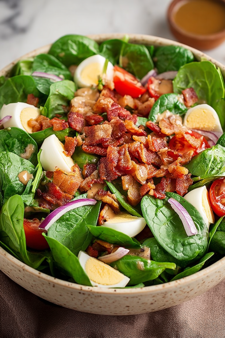 Delish Spinach Salad with Warm Bacon Dressing