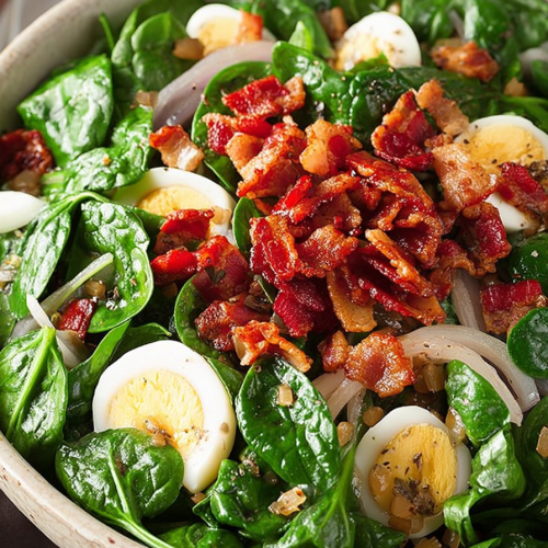 Delish Spinach Salad with Warm Bacon Dressing