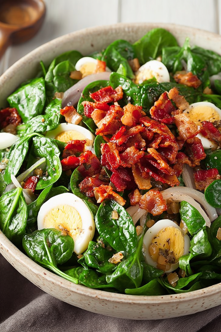Delish Spinach Salad with Warm Bacon Dressing
