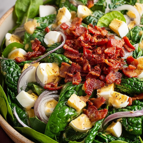 Delish Spinach Salad with Warm Bacon Dressing
