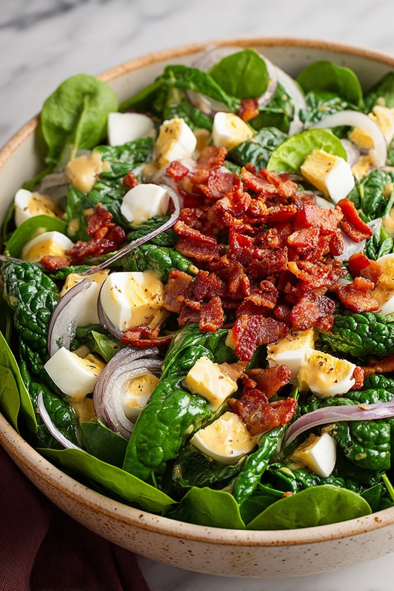 Delish Spinach Salad with Warm Bacon Dressing