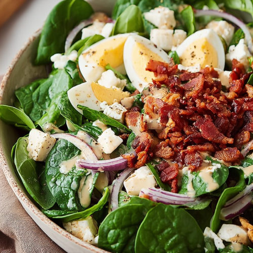 Delish Spinach Salad with Warm Bacon Dressing